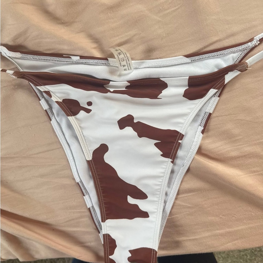 Brown and White Cow print swim Bottoms